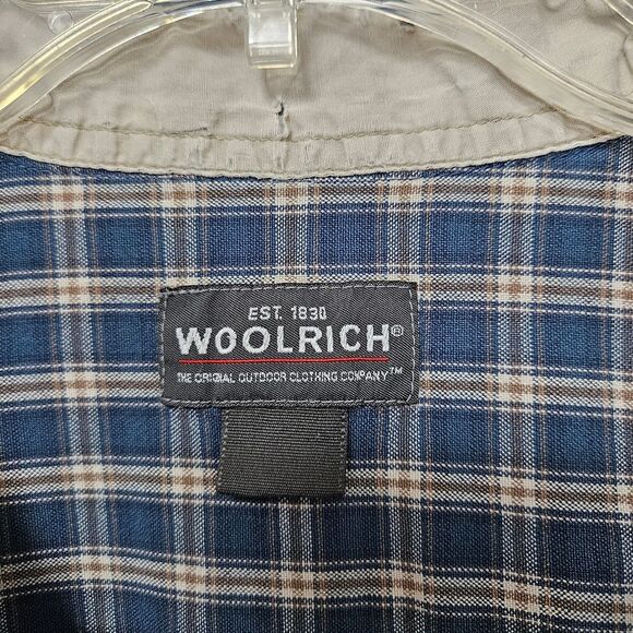 VTG WOOLRICH Shirt Men's 2XL Blue Brown Plaid Long Sleeve Button Up See Pics - Picture 3 of 10